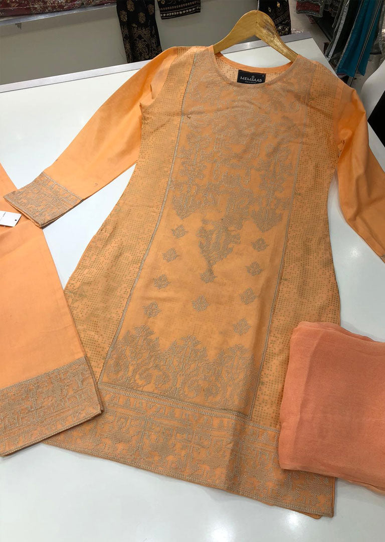HK69 Serene Readymade Peach Linen Suit - Memsaab Online