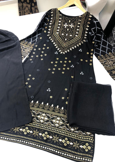 HK70 Treasure Readymade Black Linen Suit - Memsaab Online