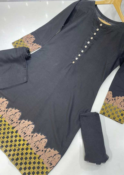 HK84 Alizeh Black Readymade Printed Suit - Memsaab Online