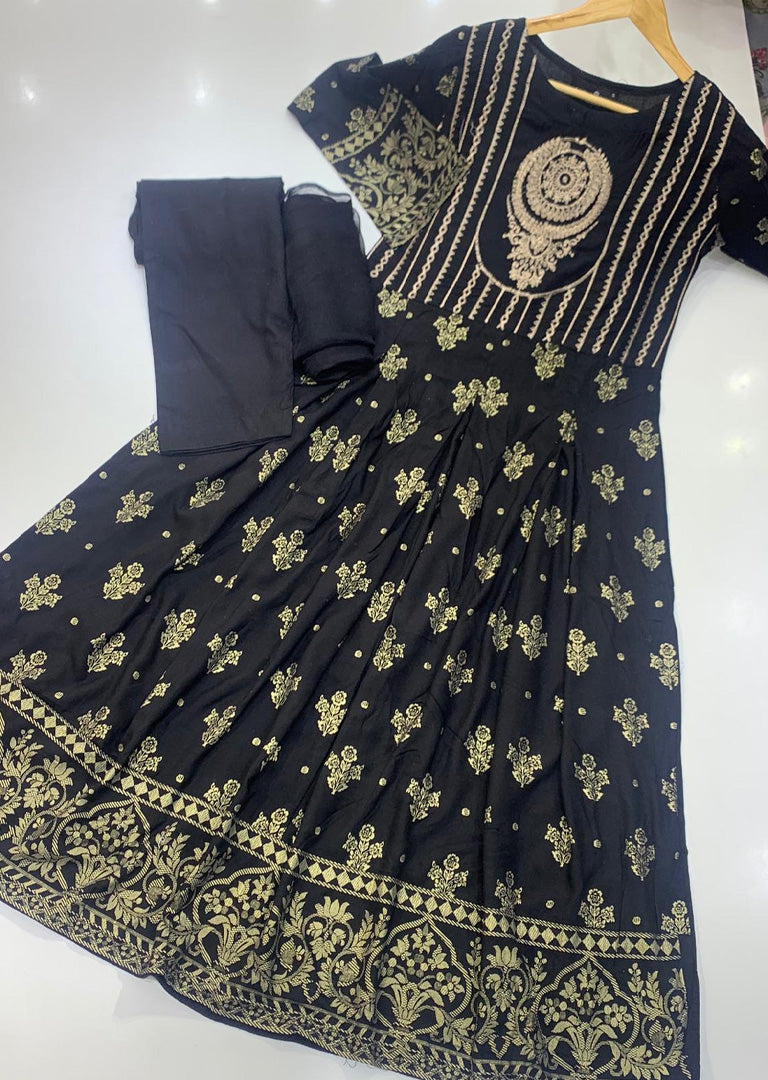 HK97 Crystal Black Readymade Linen Dress - Memsaab Online