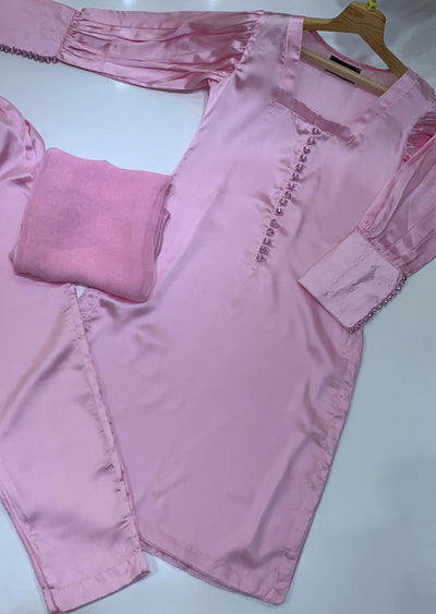 HK98 Pink Fusion Readymade Silk Suit - Memsaab Online