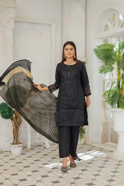 KLD127 Black Readymade Winter Cotton Net Suit - Memsaab Online