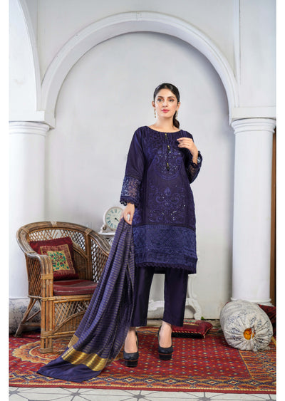 KLD127 Navy Readymade Winter Cotton Net Suit - Memsaab Online