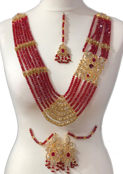 Kohinoor - Gold plated Long necklace with red beads - Memsaab Online