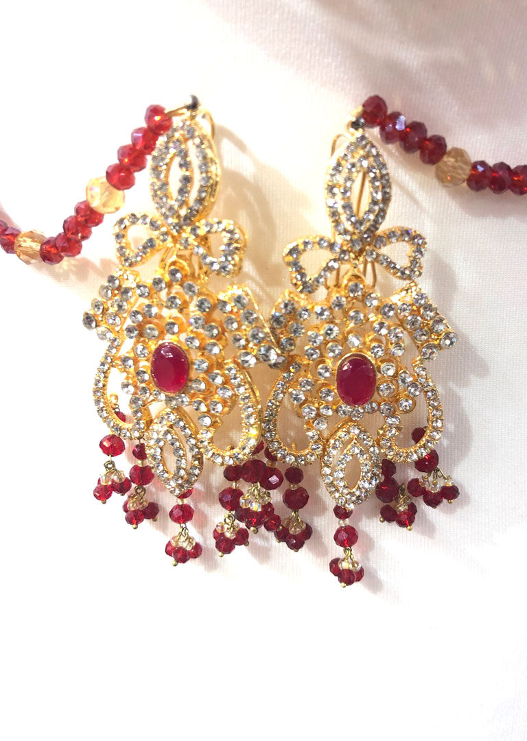 Kohinoor - Gold plated Long necklace with red beads - Memsaab Online