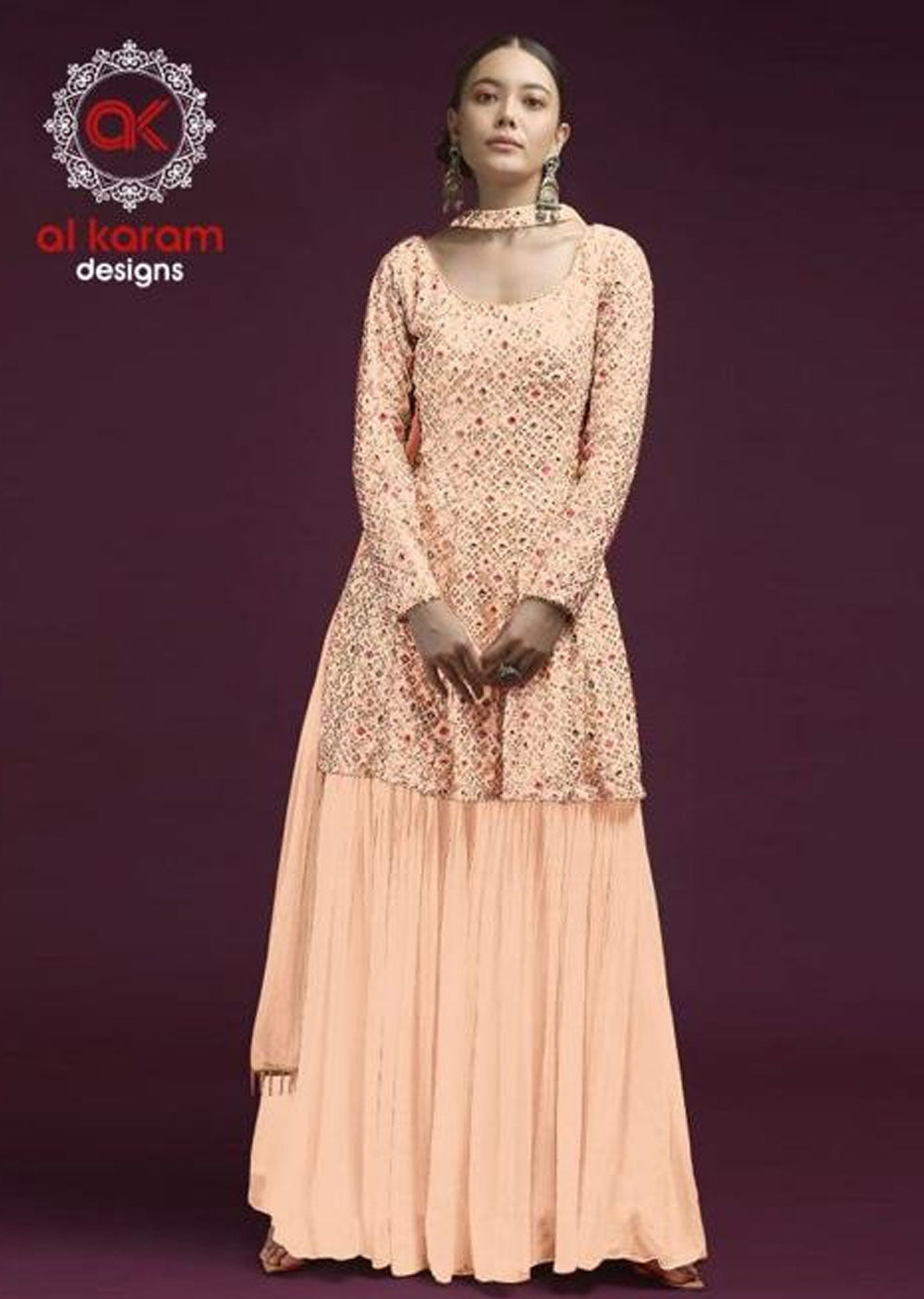 JGN1226-E Peach Unstitched Georgette Inspired Suit - Memsaab Online