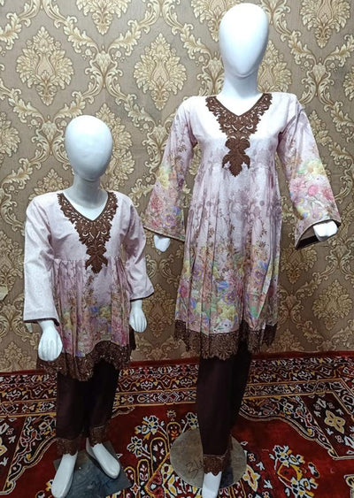 BLG5103 Pink Readymade Mother & Daughter Lawn Suit - Memsaab Online