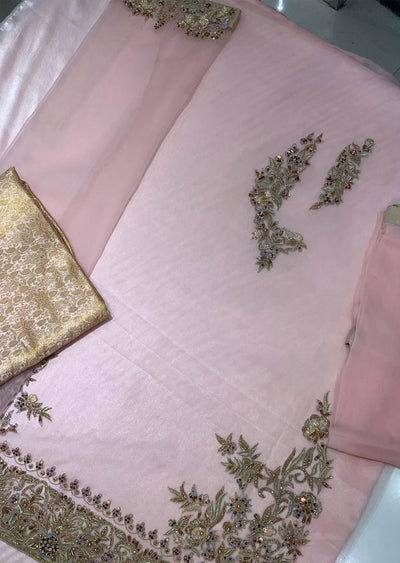 KR5601 Pink Unstitched Organza Wedding Suit - Memsaab Online