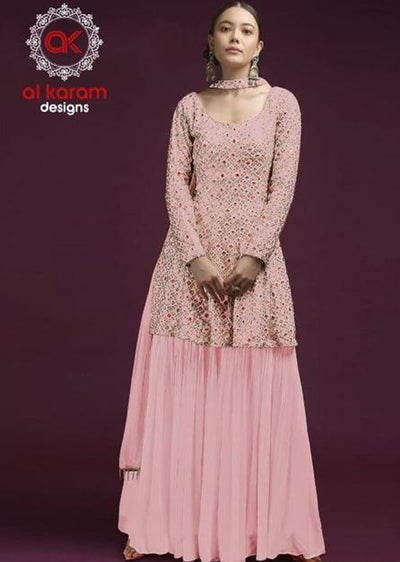 JGN1226-D Pink Unstitched Georgette Inspired Suit - Memsaab Online