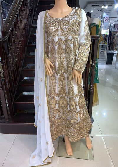 NR8119 Pari Readymade White Long Dress - Memsaab Online