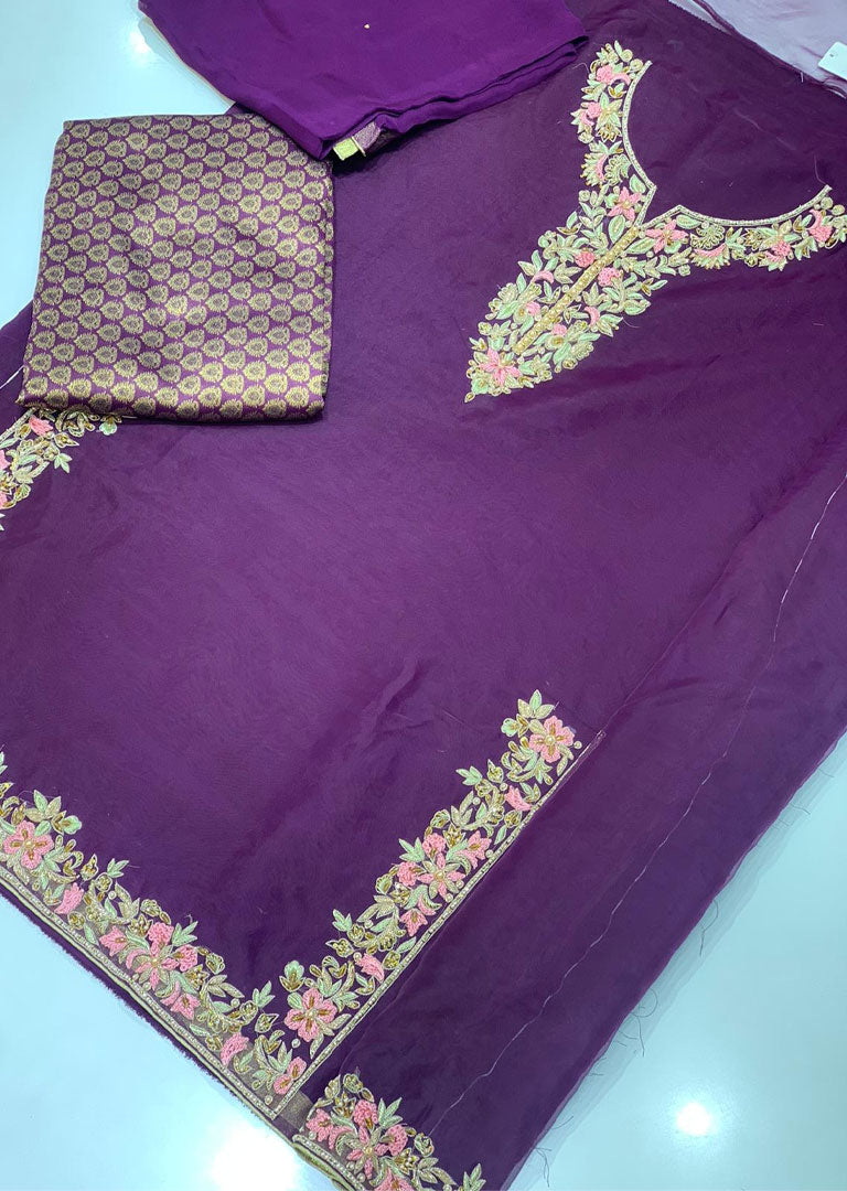 KR5604 Purple Unstitched Organza Wedding Suit - Memsaab Online