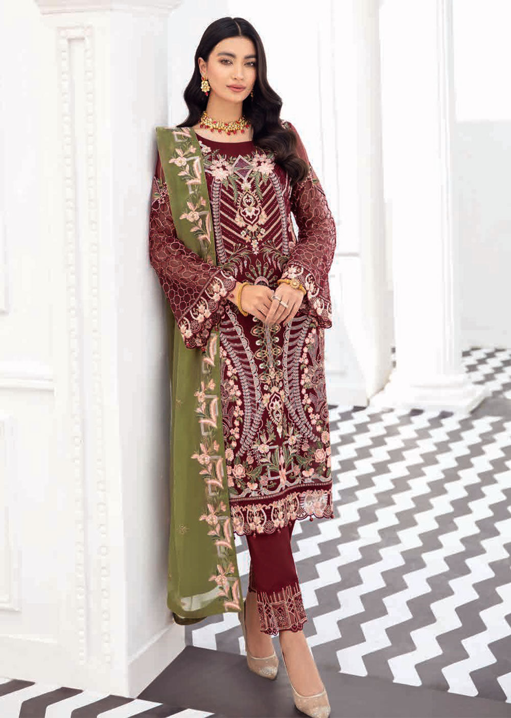 R-810-R - Readymade - Rangoon Chiffon Suit 2022 - Memsaab Online