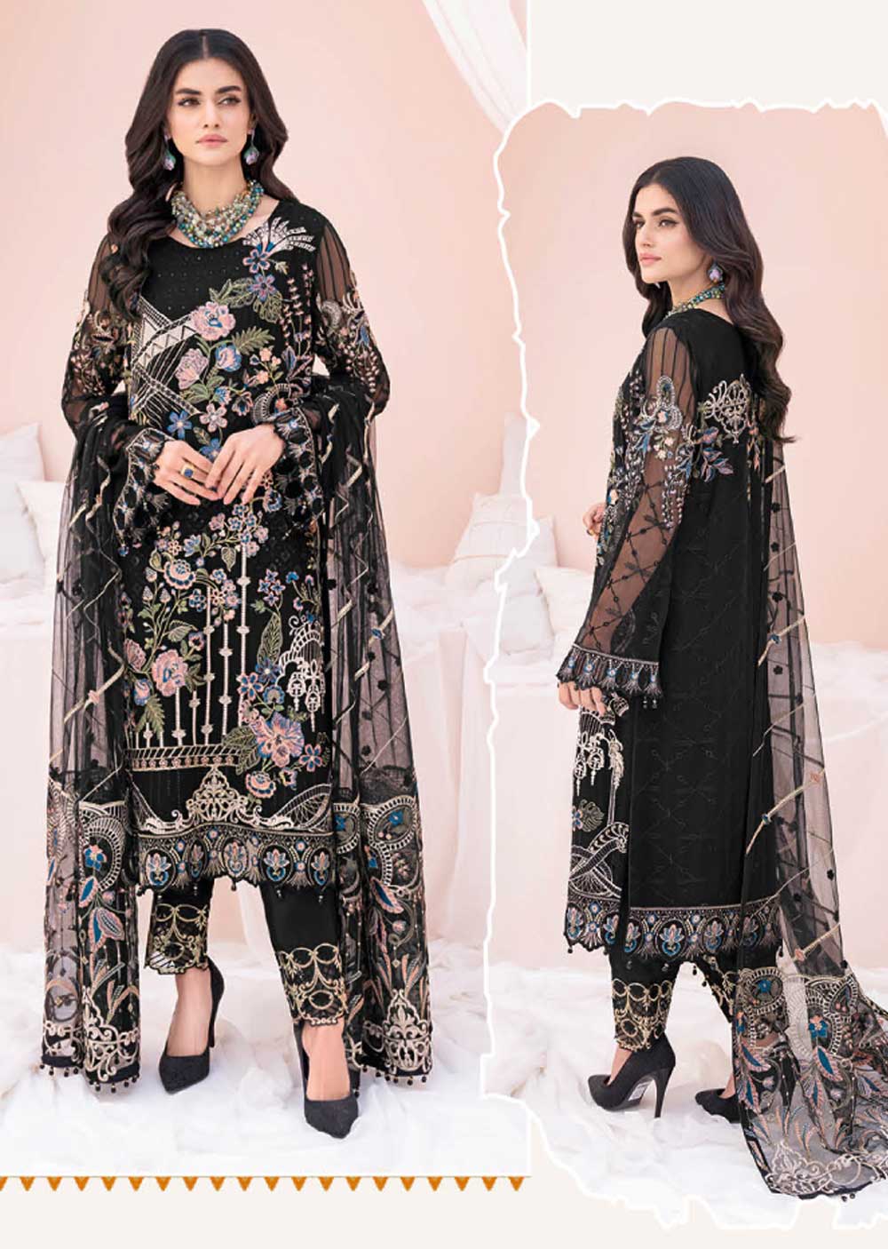 RCD-603-R - Readymade - Ramsha Chevron Chiffon Collection Vol 06 2023 - Memsaab Online