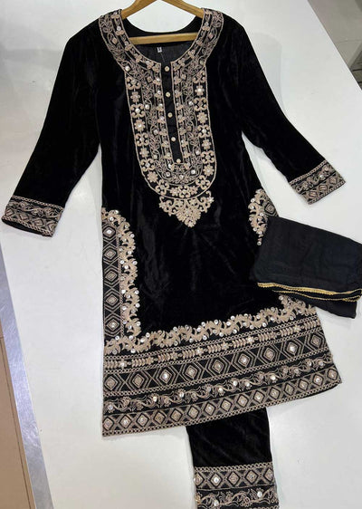 RGZ823 Black Readymade Velvet Suit - Memsaab Online