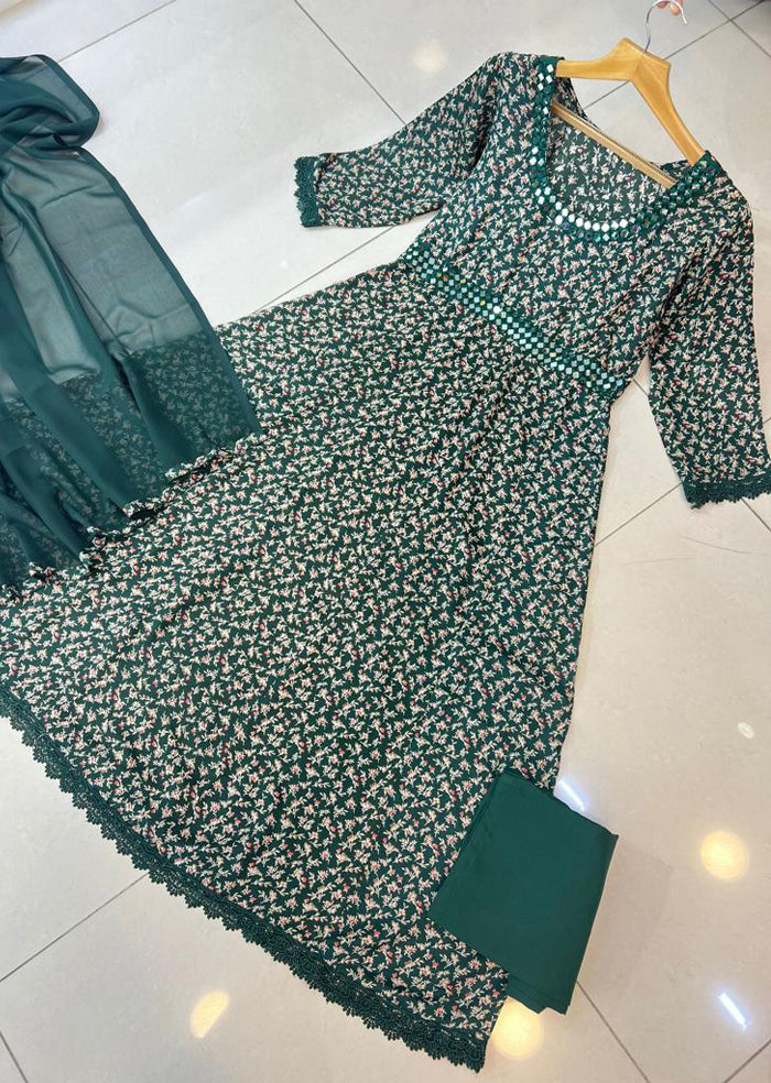 RGZ725 Green Readymade Linen Modest Dress - Memsaab Online