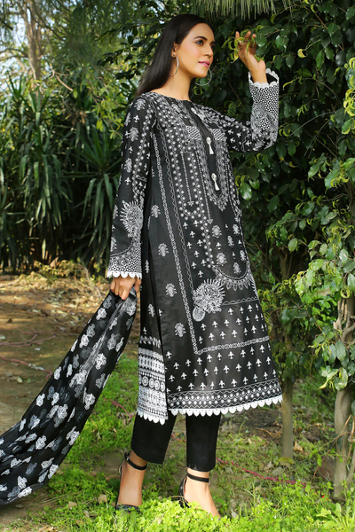 MDM102 - Madame Black Readymade Cotton lawn Suit - Memsaab Online