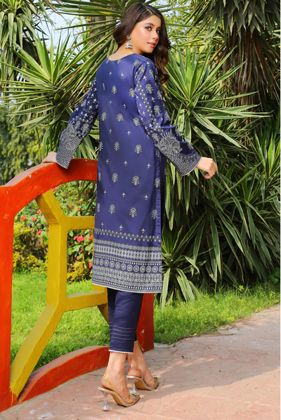 MDM103 - Madame Navy Readymade Cotton lawn Suit - Memsaab Online