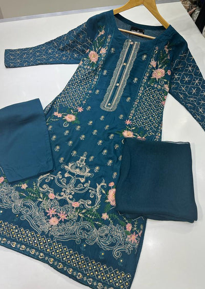 HK110 Safia - Teal Readymade Linen Suit - Memsaab Online