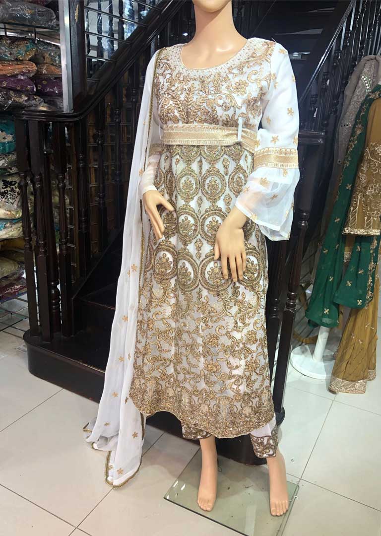 NR8118 Haya Readymade White Long Dress - Memsaab Online
