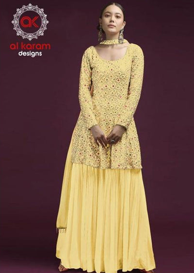 JGN1226-C Yellow Unstitched Georgette Inspired Suit - Memsaab Online