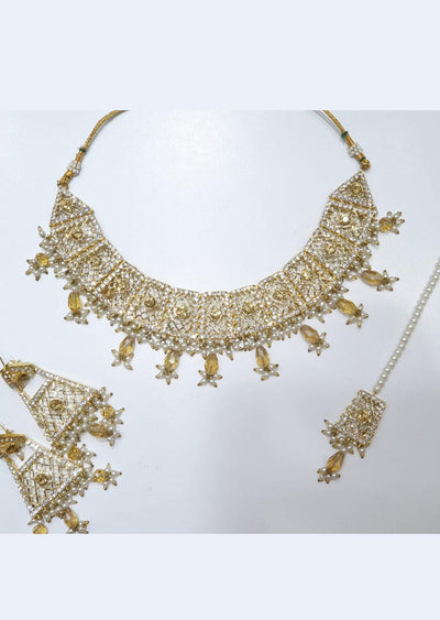 Mahrukh -Antique- Aari Gold Plated Necklace Set with Fresh Water Pearls - Memsaab Online