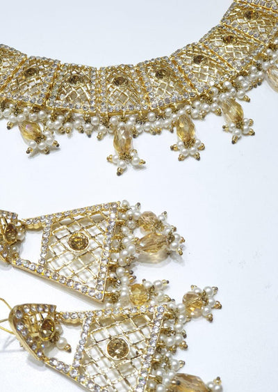 Mahrukh -Antique- Aari Gold Plated Necklace Set with Fresh Water Pearls - Memsaab Online