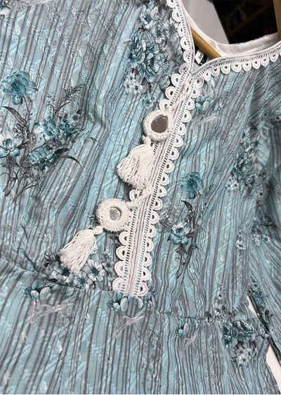 RGZ9915 Aqua Embroidered Linen Dress - Memsaab Online