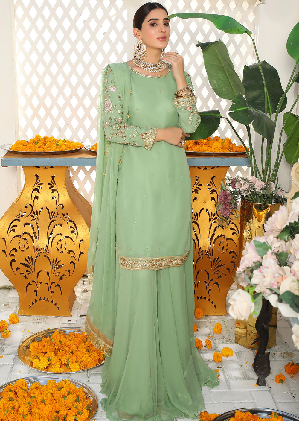 SRB9951 - Awwaz - Green Sehrish.B Designer - Memsaab Online