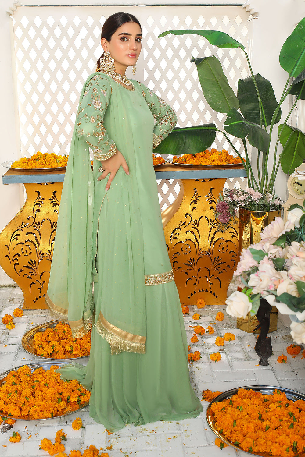 SRB9951 - Awwaz - Green Sehrish.B Designer - Memsaab Online