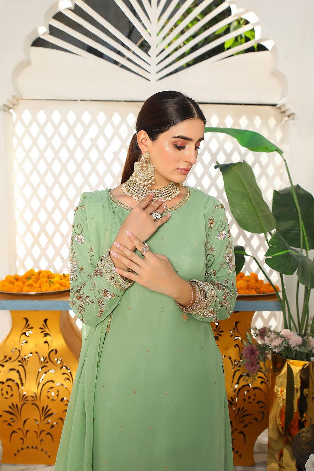 SRB9951 - Awwaz - Green Sehrish.B Designer - Memsaab Online