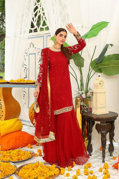 SRB9951 - Awwaz - Red Sehrish.B Designer - Memsaab Online