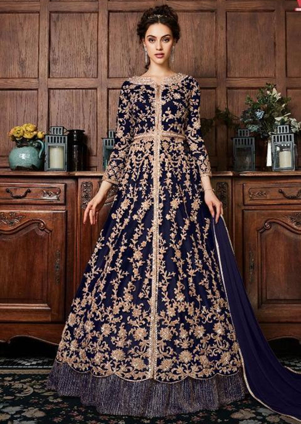 ASF453 B - Navy - Unstitched - Inspired Net Suit - Memsaab Online