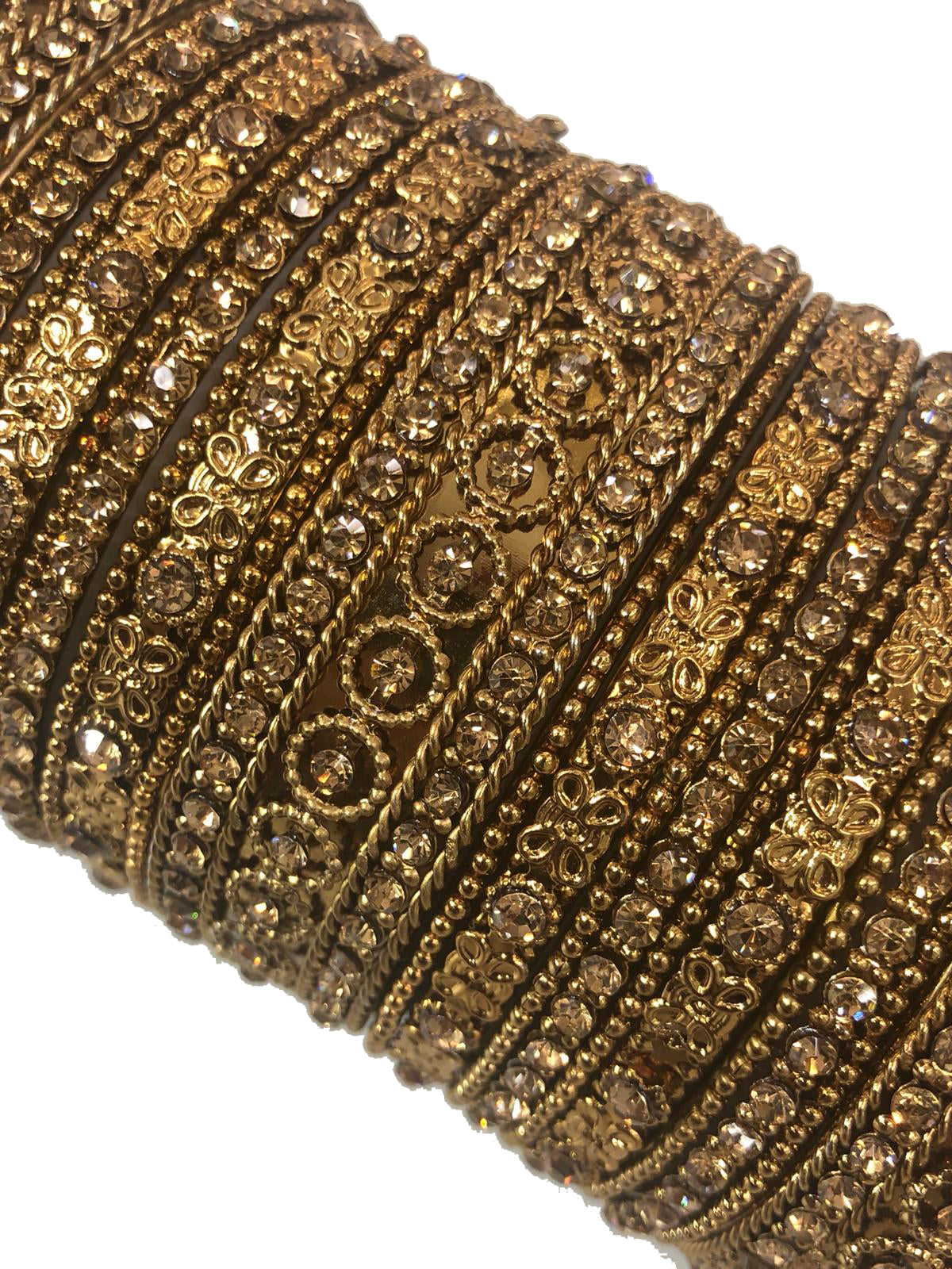 Artificial Antique Gold , Golden Diamante Metal Bangle Set - Memsaab Online