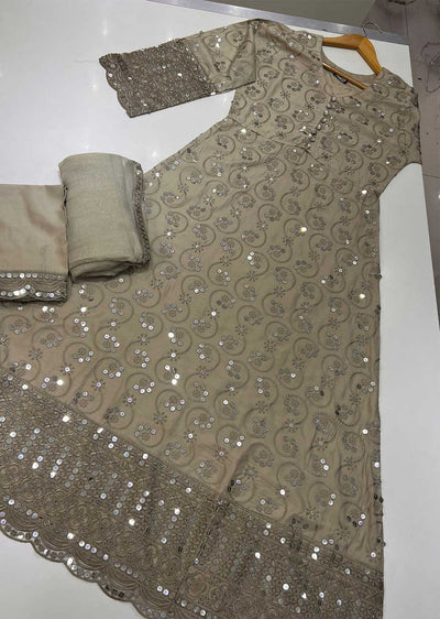 BP5508 Beige Linen Readymade Long Dress - Memsaab Online