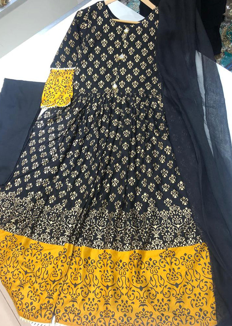 HK51 Mother & Daughter Black Block Print Linen Dress - Memsaab Online