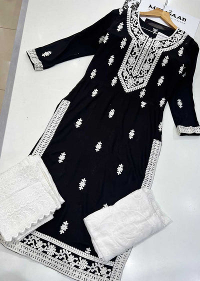 RGZ99910 Black Linen Readymade Suit - Memsaab Online