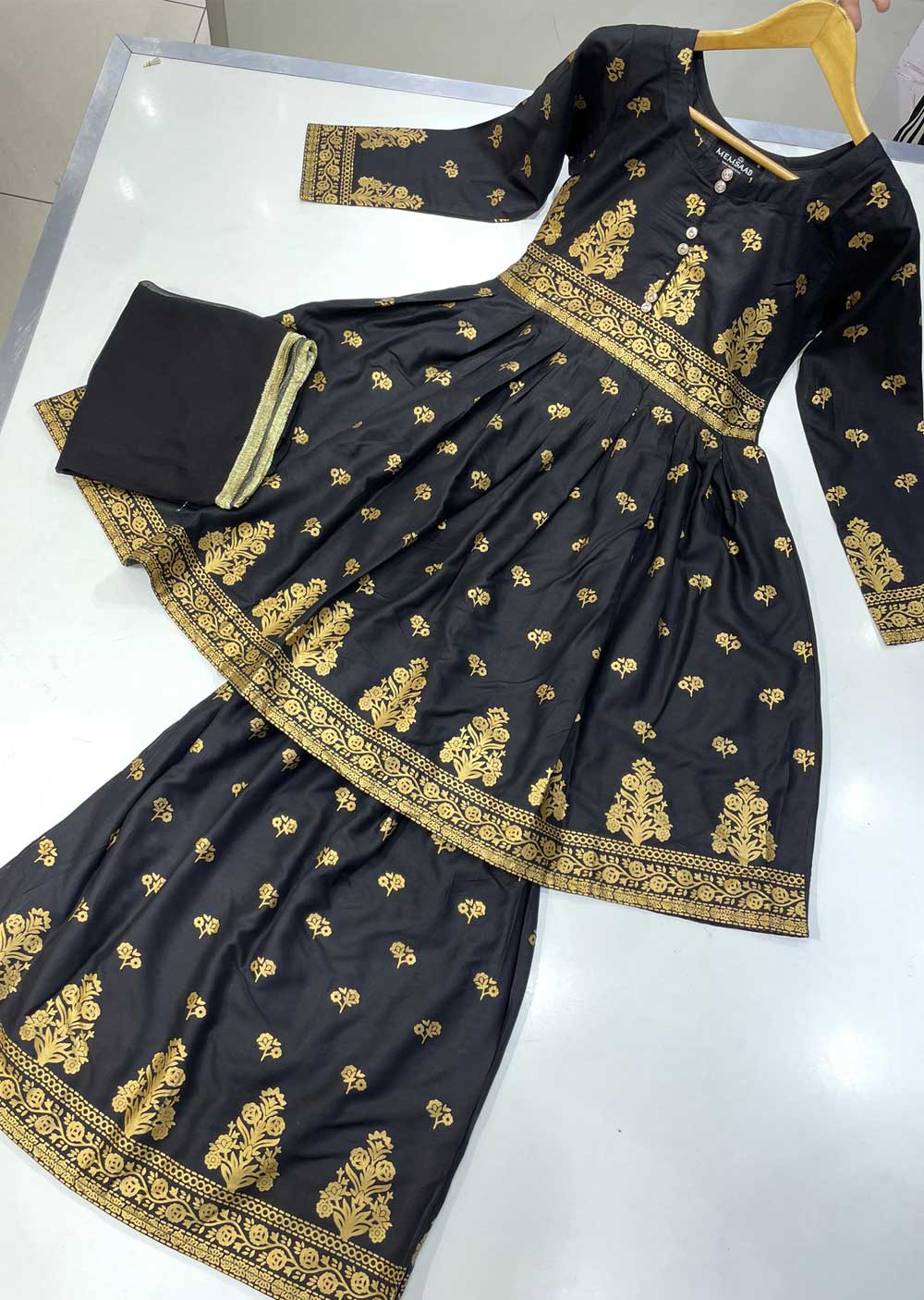 HK197 Anari Readymade Black Linen Peplum Suit - Memsaab Online