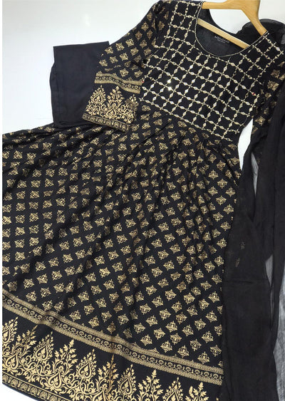 HK56 Bariqa - Black Embroidered Linen Frock - Memsaab Online