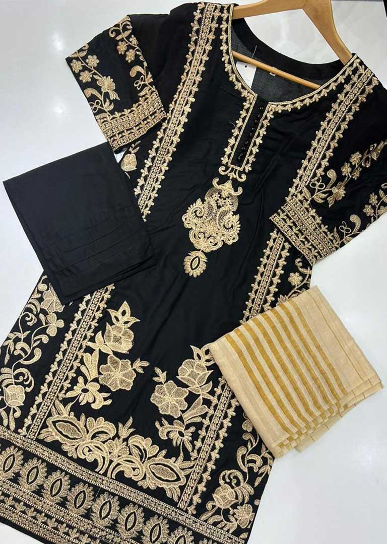 KLD107 Readymade Black Linen Suit - Memsaab Online