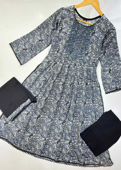 RGZ9918 Grey Paisley Crepe Dress - Memsaab Online