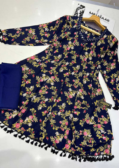 RGZ9923 Blue Printed Linen Dress - Memsaab Online