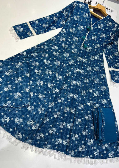 RGZ9922 Turquoise Printed Linen Dress - Memsaab Online