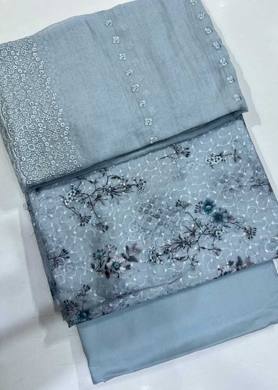 D361 - Blue Unstitched Cotton Suit - Memsaab Online