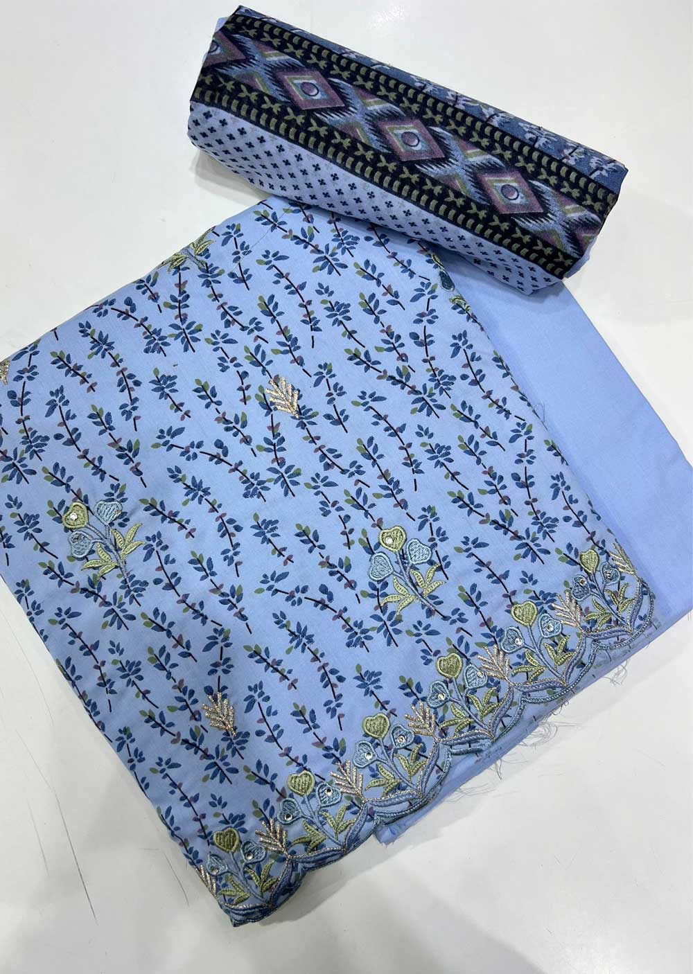 ATQ66642 - Unstitched Blue Cotton Suit - Memsaab Online