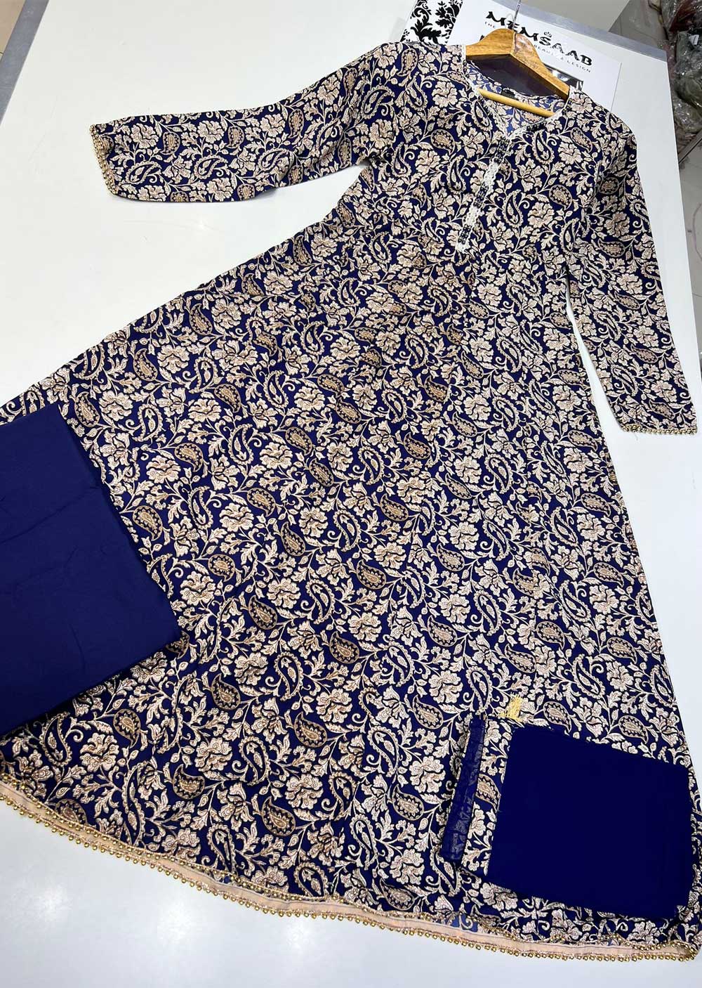 RGZ9920 Readymade Blue Printed Crepe Dress - Memsaab Online