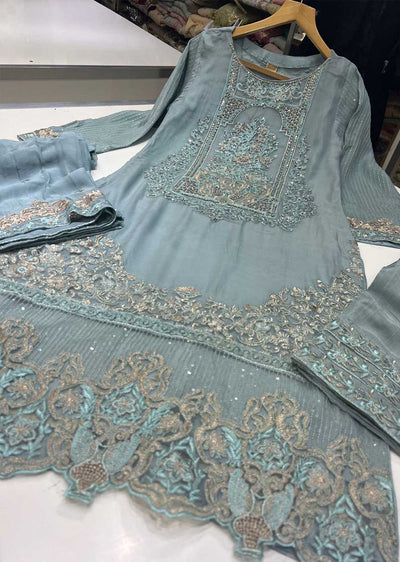 PS1170 Readymade Blue Chiffon Wedding Suit - Memsaab Online