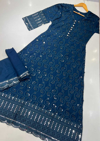 BP5508 Teal Linen Readymade Long Dress - Memsaab Online