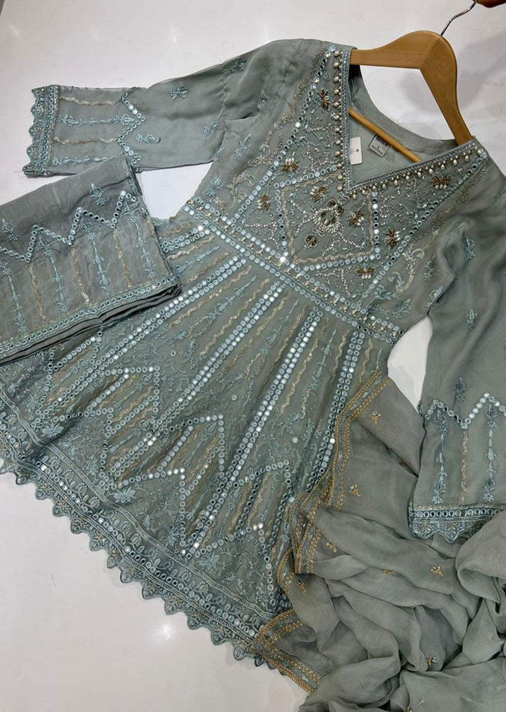 PS0790 Readymade Blue Chiffon Dress - Memsaab Online