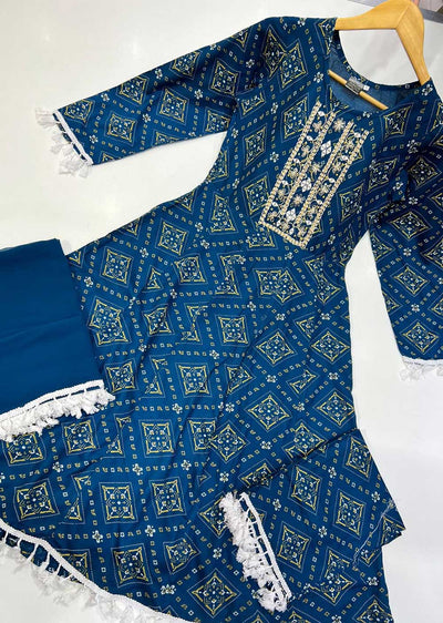 RGZ9902 Turquoise Embroidered Linen Dress - Memsaab Online