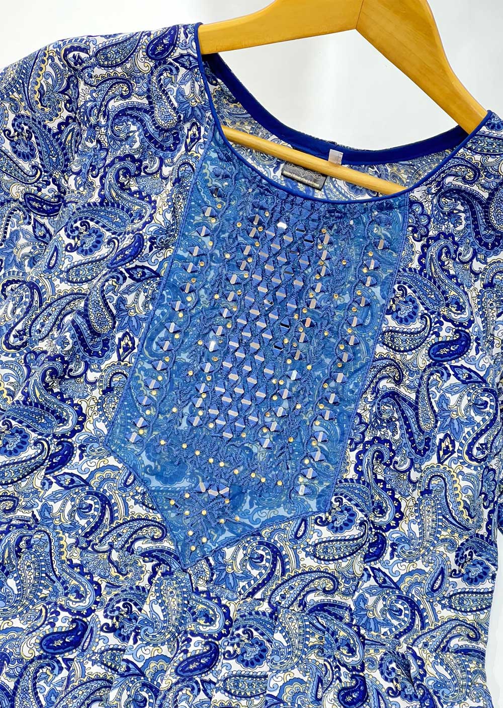 RGZ9918 Blue Paisley Crepe Dress - Memsaab Online